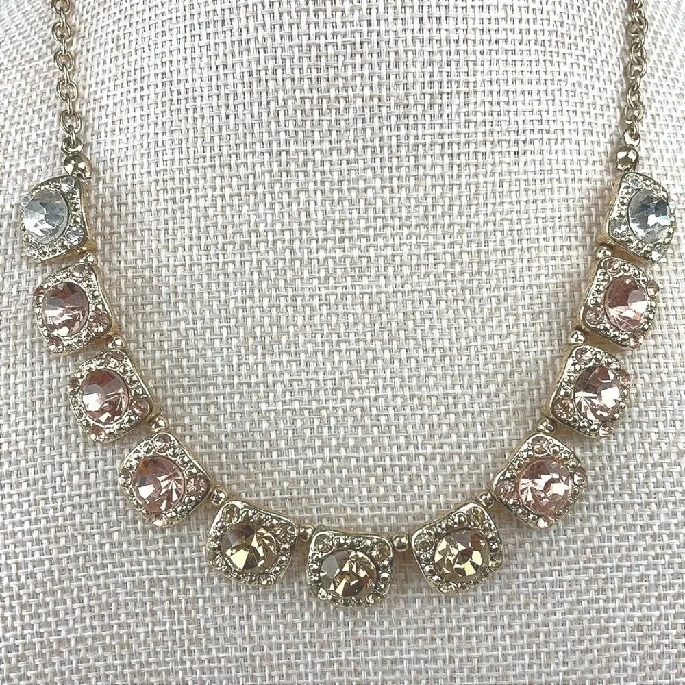 Crystal Pastel Statement Gold Tone Necklace Bling Statement Fairy Romantic